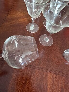 Etched Clear Glass - Set of Vintage Floral Stems